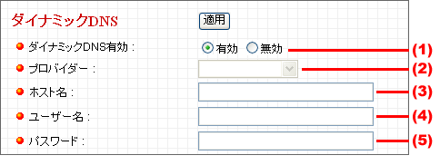 ダイナミックDNS設定画面